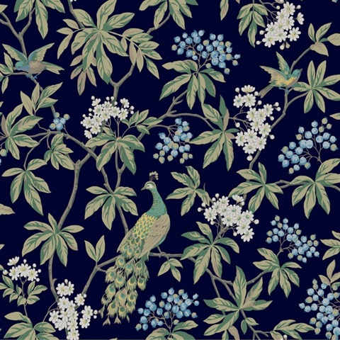 Peacock Estate Navy Wallpaper