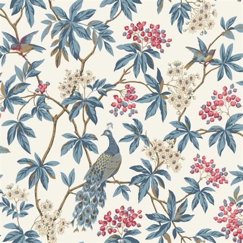 Peacock Estate White Wallpaper