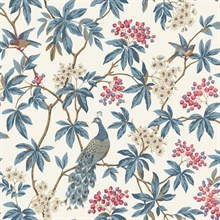 Peacock Estate White Wallpaper