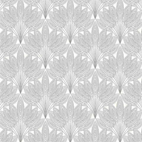 Peacock Leaves Botanical Metallic Silver Peel and Stick Wallpaper