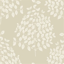 Pearl Taupe Tender Block Print Textured Leaf Branch Wallpaper