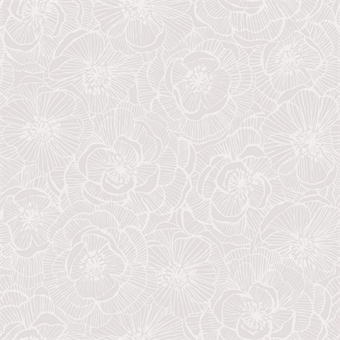 Pearl Textured Large Linework Floral Wallpaper