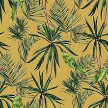 Pebbles Mustard Paradise Jungle Parrots Wallpaper