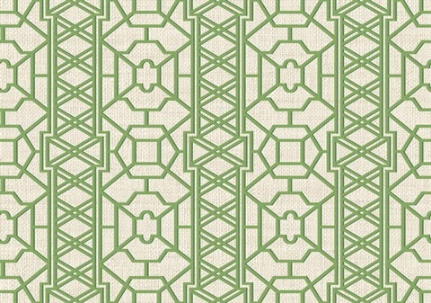Pei Ling Geometric Lattice Emerald Green Raffia Wallpaper