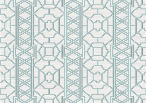 Pei Ling Geometric Lattice Topaz Blue Sisal Wallpaper