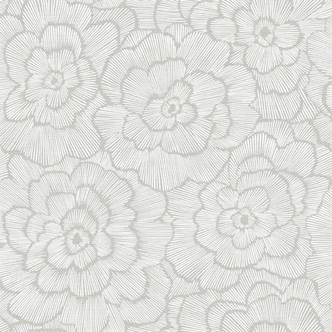 Periwinkle Light Grey Large Abstract Textured Flower Wallpaper
