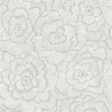 Periwinkle Light Grey Large Abstract Textured Flower Wallpaper