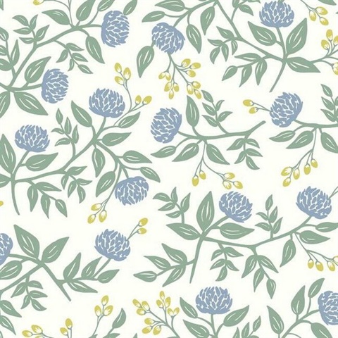Periwinkle & Sage Large Scale Floral Peonies Rifle Paper Wallpaper