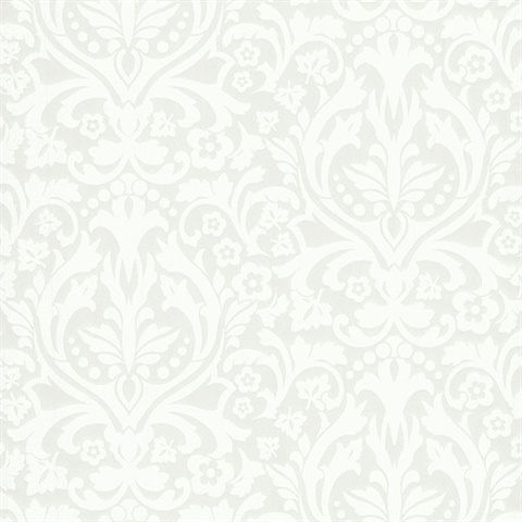 Petal Silver Flocked Damask