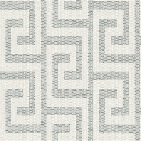 Pewter Luna Retreat Greek Key Linen Texture Wallpaper