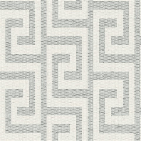 Pewter Luna Retreat Greek Key Linen Texture Wallpaper