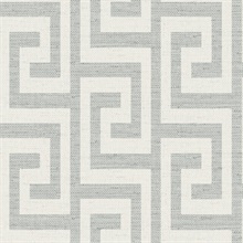 Pewter Luna Retreat Greek Key Linen Texture Wallpaper