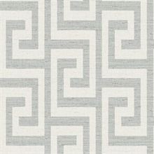 Pewter Luna Retreat Greek Key Linen Texture Wallpaper