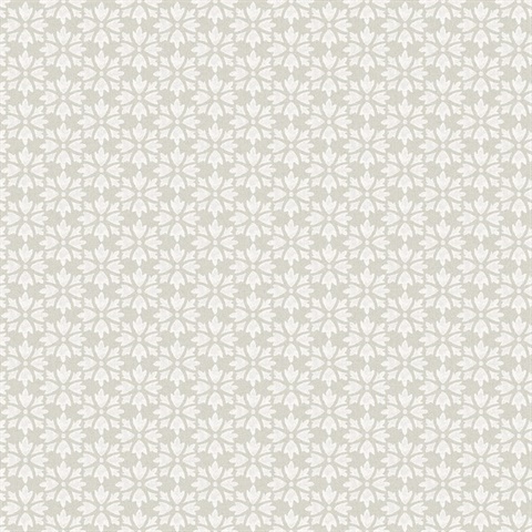 Phlox Grey Floral Stamp Wallpaper