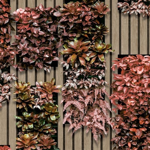 Photoreal Vertical Garden Red and Green Wallpaper