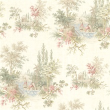 Pictorial Olive Romance Toile Wallpaper