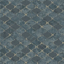 Pilak Blue Textured Foil Ogee Tile Wallpaper