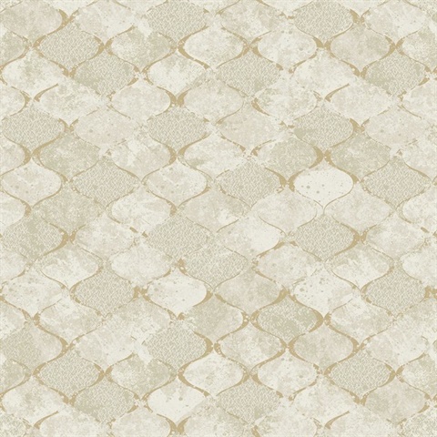 Pilak Gold Textured Foil Ogee Tile Wallpaper