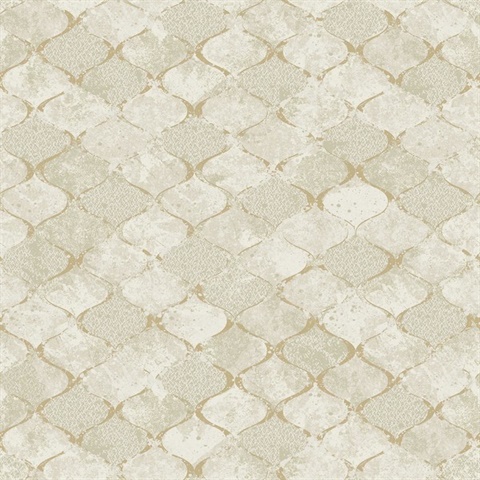 Pilak Gold Textured Foil Ogee Tile Wallpaper