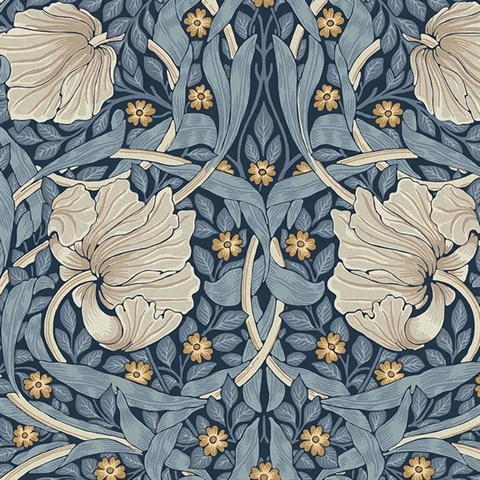 Pimpernel Blue Victorian Floral Acanthus Wallpaper
