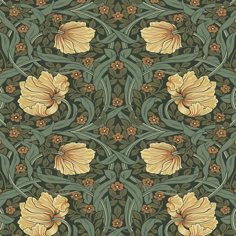 Pimpernel Garden Floral Meadow Green & Amber Peel and Stick Wallpaper