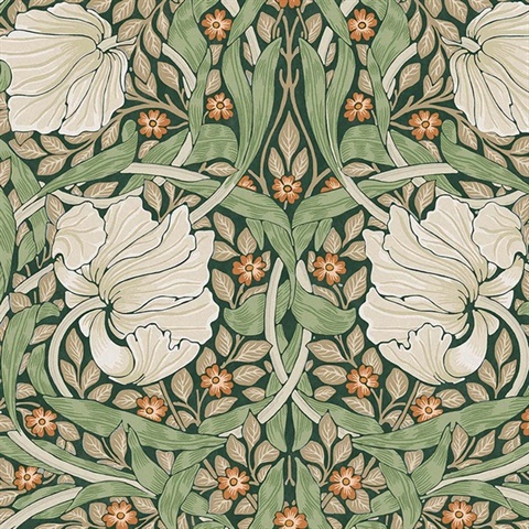 Pimpernel Green Victorian Floral Acanthus Wallpaper