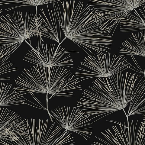 Pine Needles Botanical Ebony & Pavestone Peel and Stick Wallpaper