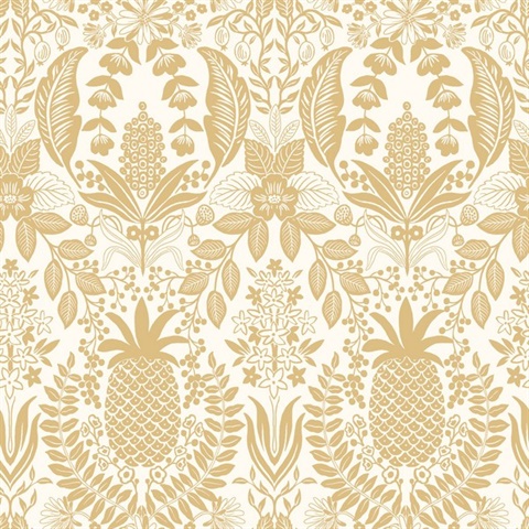 Pineapple Damask Gold Wallpaper
