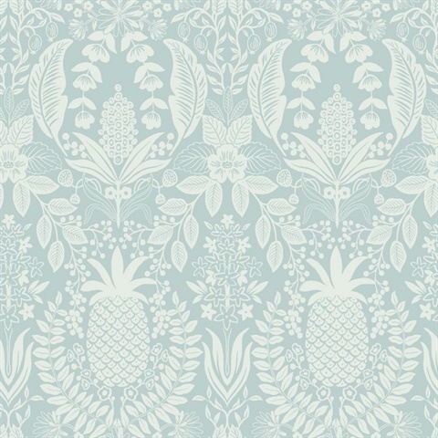 Pineapple Damask Light Blue Wallpaper