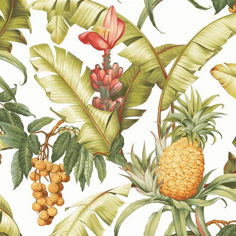 Pineapple Floral Botanical Off-White Peel and Stick Wallpaper