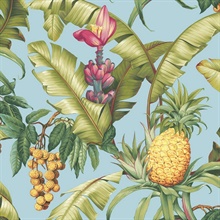 Pineapple Floral Botanical Sky Blue Peel and Stick Wallpaper