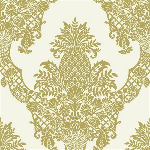 Pineapple Metallic Wallpaper Gold Damask Metallic Wallpaper