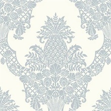 Pineapple Wallpaper Periwinkle and  White Damask Wallpaper