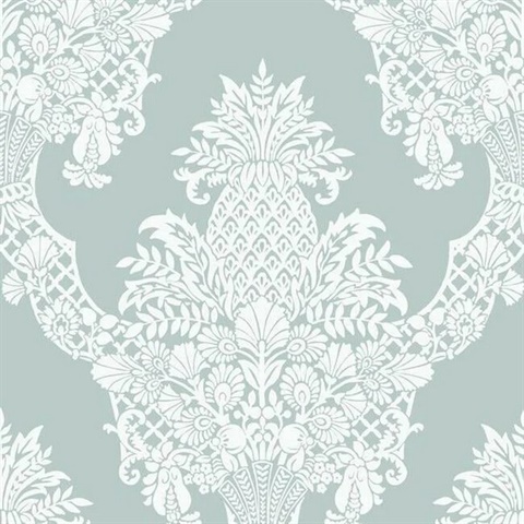 Pineapple Wallpaper Sea Blue Damask Wallpaper