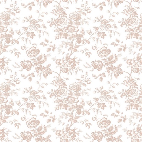 Pink Anemone French Vine Toile Wallpaper