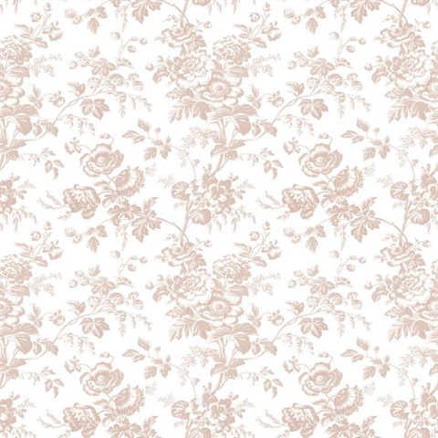 Pink Anemone French Vine Toile Wallpaper