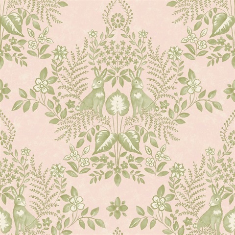 Pink & Chartreuse Cottontail Toile Peel & Stick Wallpaper