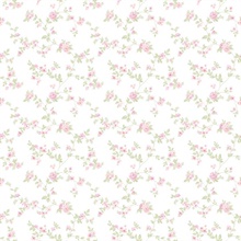 Pink Delicate Small Floral & Leaf Illustrated Wallpaper