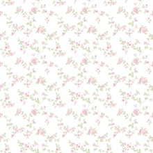 Pink Delicate Small Floral & Leaf Illustrated Wallpaper