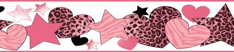 Pink Diva Pink Cheetah Hearts Stars Border