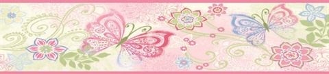 Fantasia Pink Boho Butterflies Scroll Border