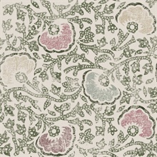 Pink &amp; Green Fontaine Heirloom Floral Toss Wallpaper