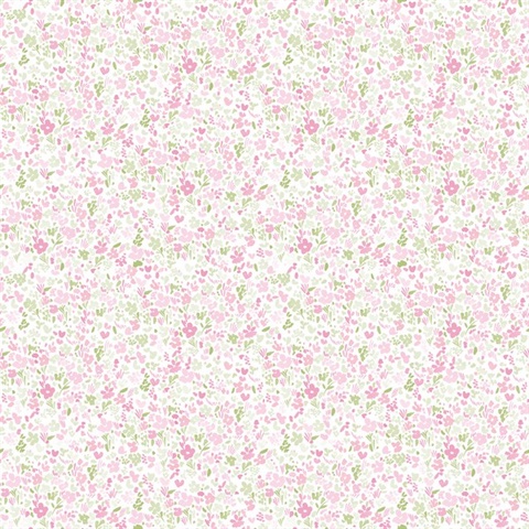 Pink Mini Mod Watercolor Painted Floral Wallpaper