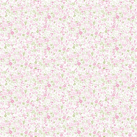 Pink Mini Mod Watercolor Painted Floral Wallpaper