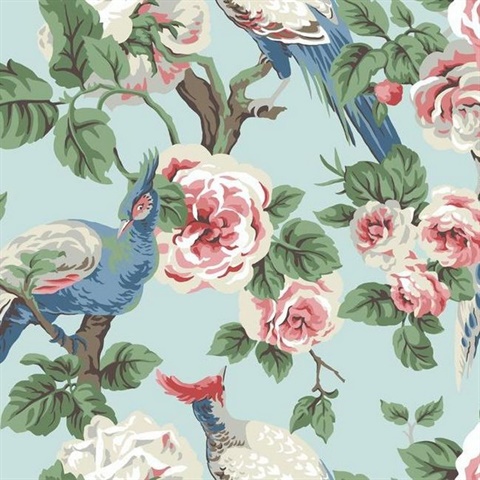 Pink, Navy & Blue Garden Plume Wallpaper