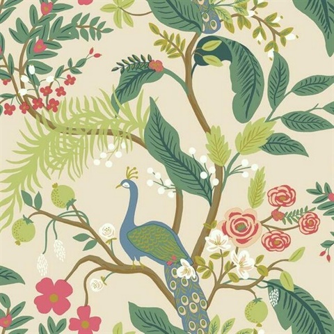 Pink Peacock Animal Print Rifle Paper Wallpaper