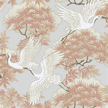 Pink Sprig &amp; Heron Wallpaper