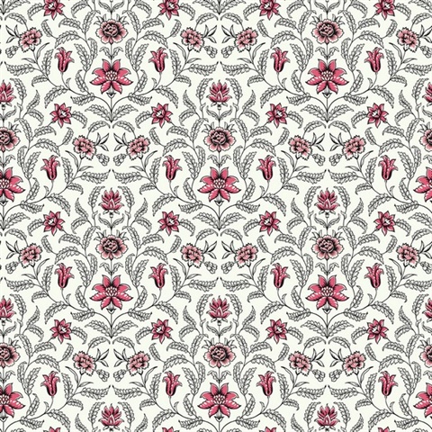 Pink Vintage Blooms French Leaf & Petals Wallpaper