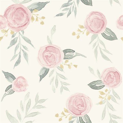 Pink Watercolor Roses Peel and Stick Wallpaper