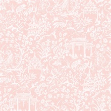 Pink Weathered Garden Tiger &amp; Crane Toile Wallpaper